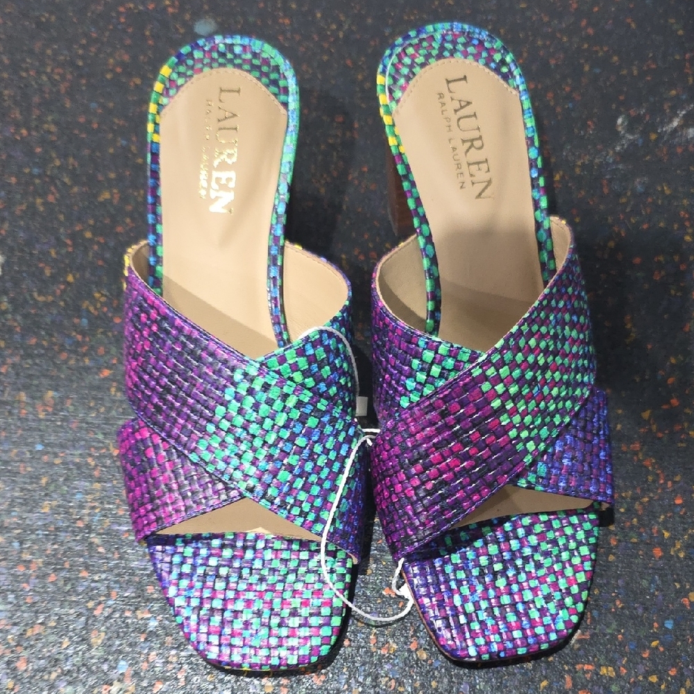 Lauren Ralph Lauren Purple and Green Woven Mules